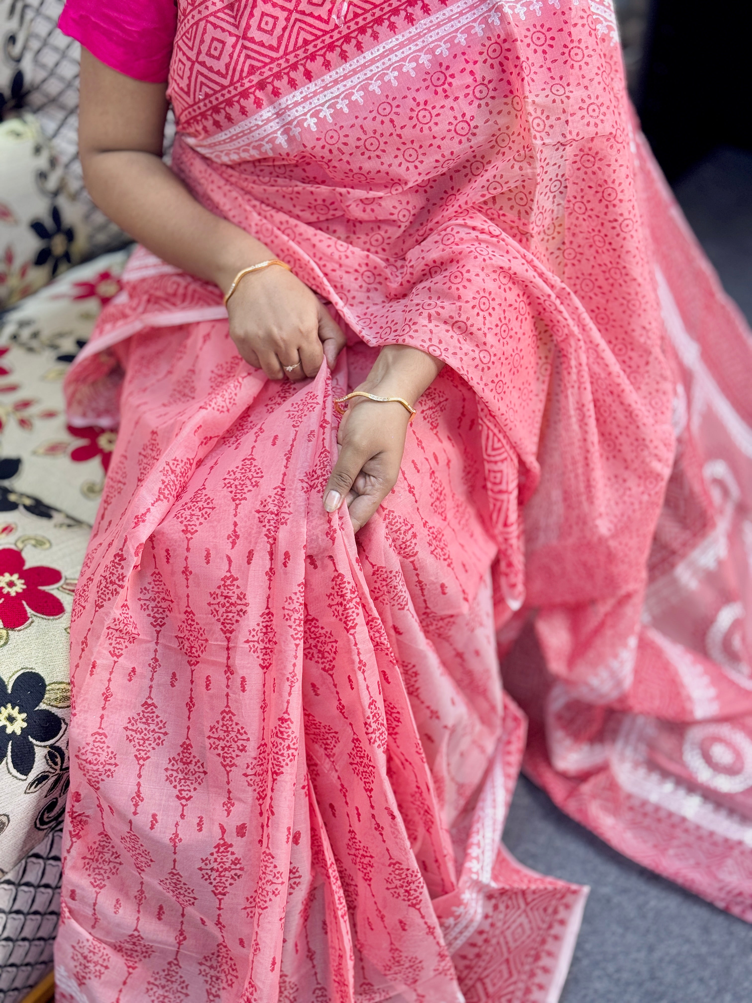 Half Silk Block Print Saree