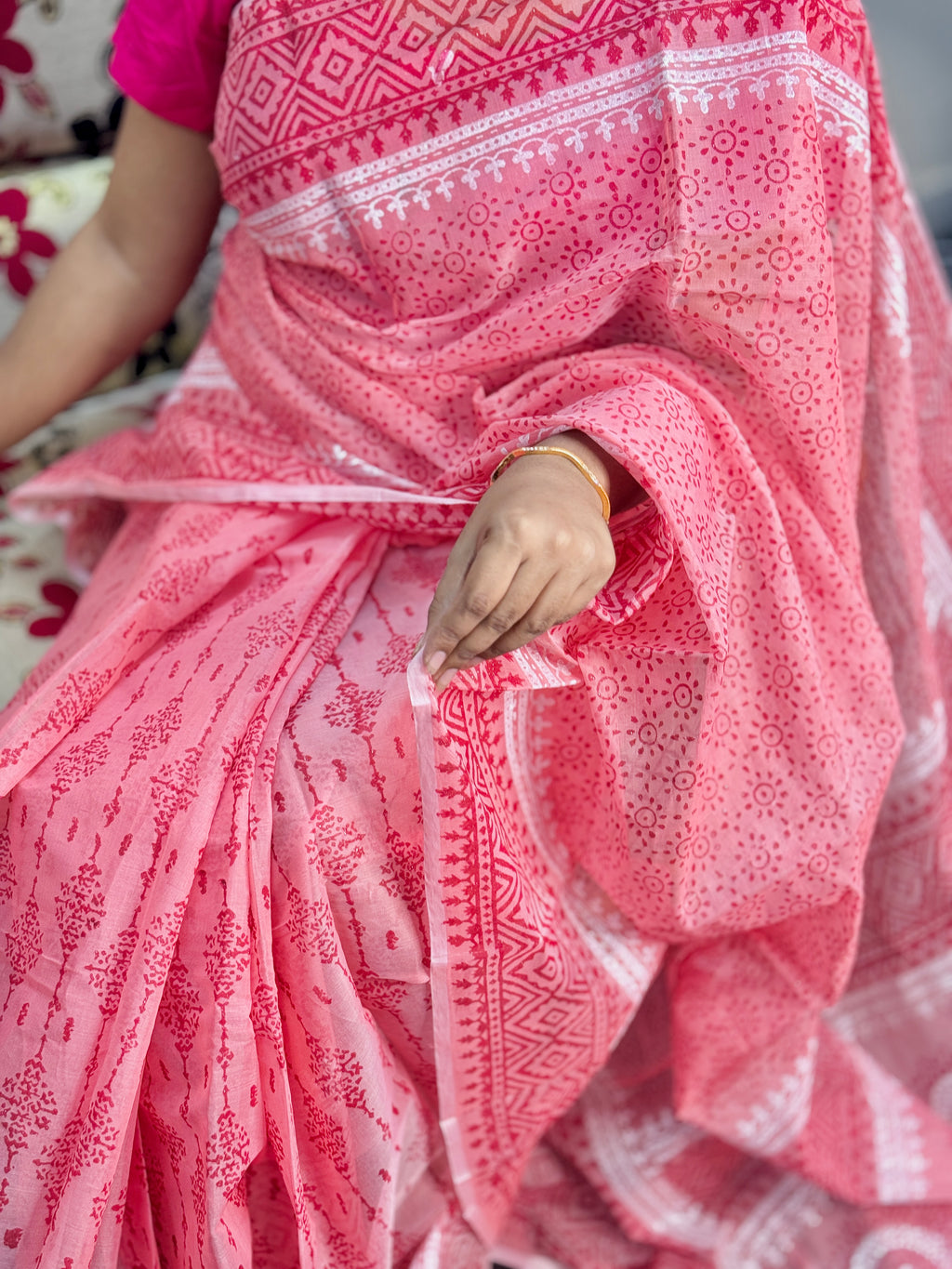 Half Silk Block Print Saree