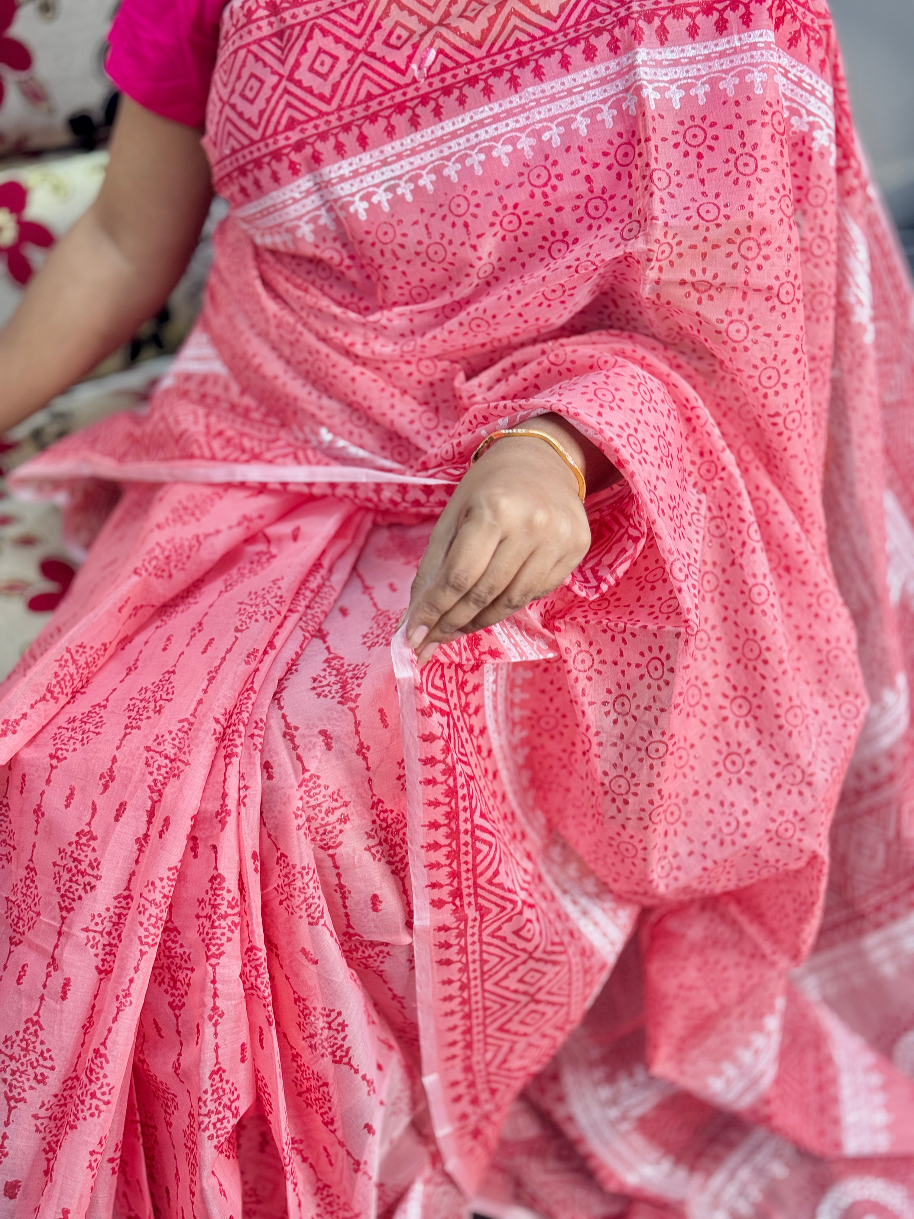 Half Silk Block Print Saree