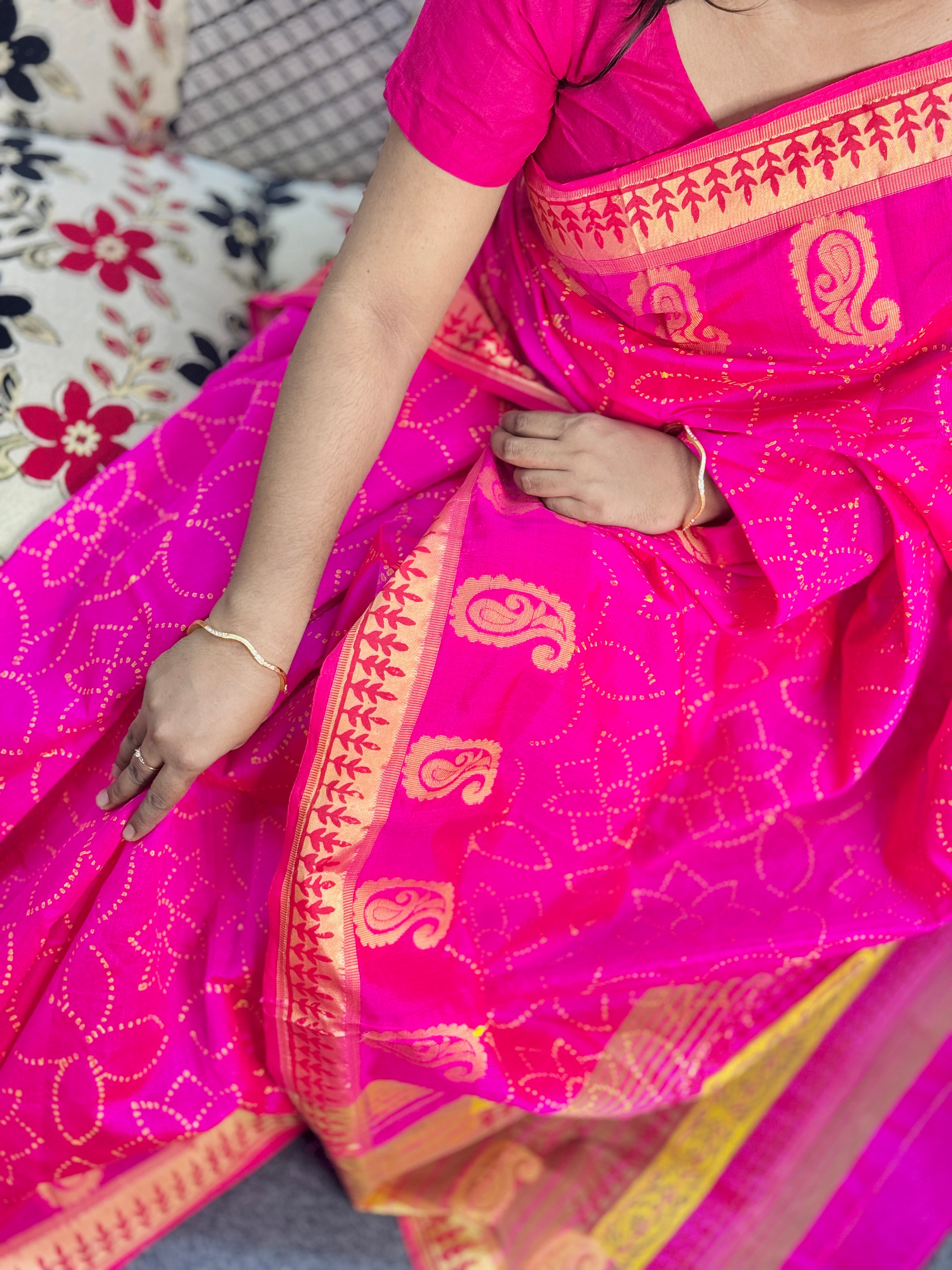 Half Silk Block Print Saree