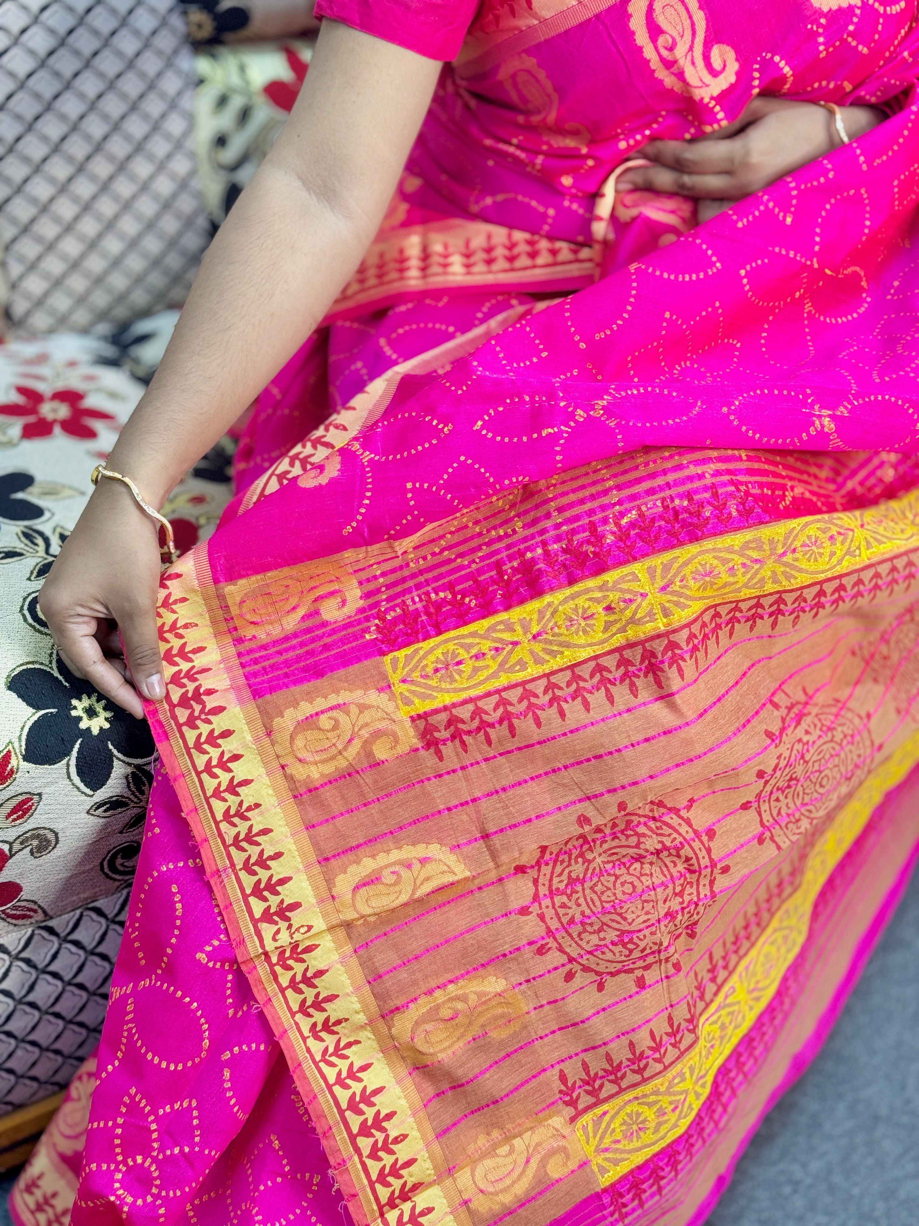 Half Silk Block Print Saree